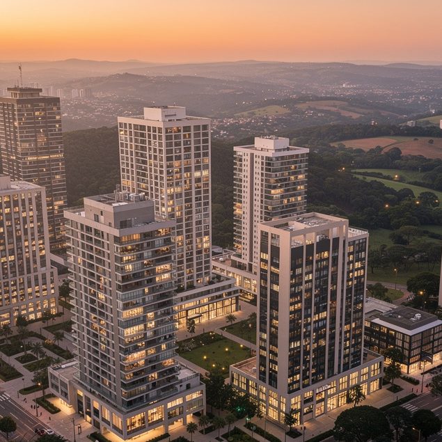 Arquitetura de alto padrão ao anoitecer